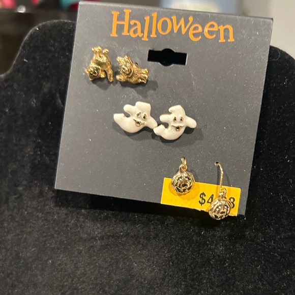 Jewelry - Halloween Ghost & Pumpkin Earring Set - White & Gold